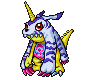 Pixel sprite of Gabumon. It's standing there and just idly slightly moving.