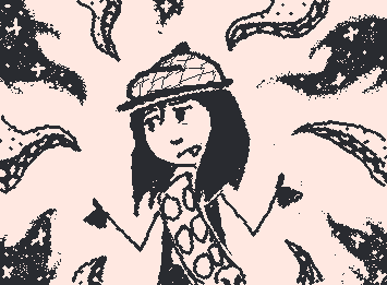 dougie in Wiggly Paint surrounded by tentacles and shadow rifts shrugging