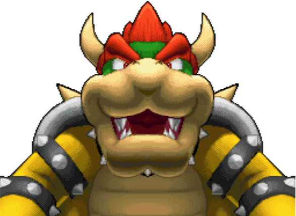 transparent png of the bowser sprite from mario party ds. Bowser is looking forwards menacingly, visible above the waist only.