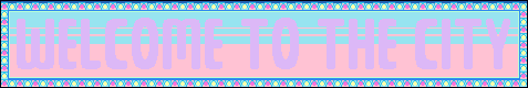 Welcome in purple letters on a pink and blue background with a slightly blinking frame